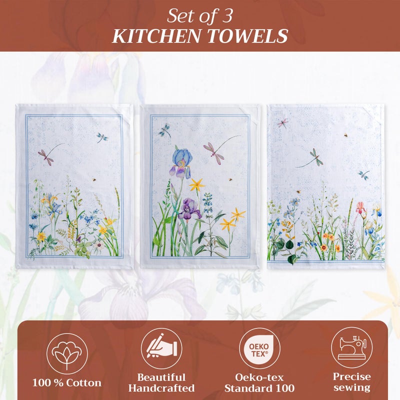 Maison d' Hermine Kitchen Towels Set of 3 100% Cotton 27.50" x 20" Reusable Cloth Tea Dish Towels Absorbent with Hanging Loop for Kitchen, Home, Dining, Cocktail Parties Spring/Summer (Fleurs De Mai) - Image 2